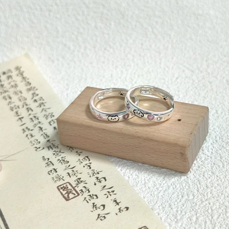 Nhẫn cặp đôi thiết kế độc đáo hình mèo và chó dễ thương, đơn giản và thời trang, kích cỡ điều chỉnh được