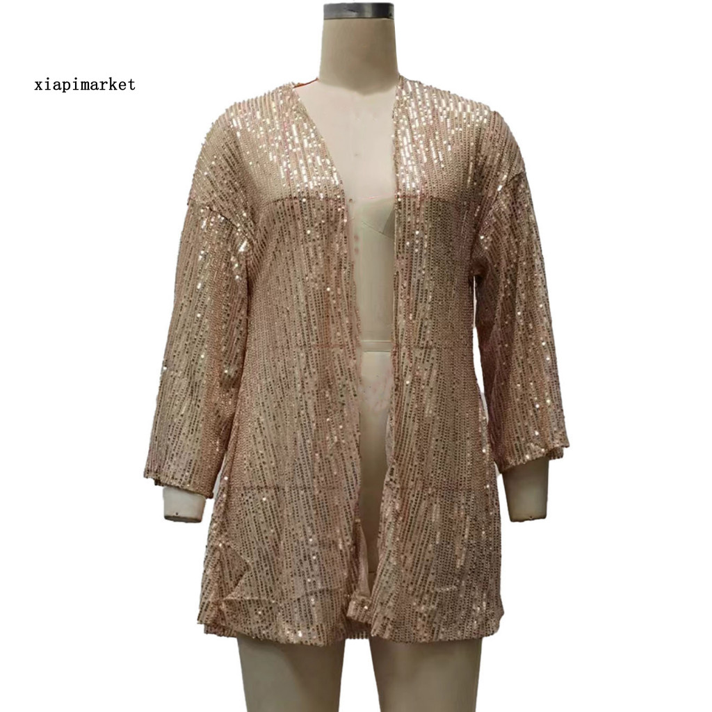 XIA | Áo Khoác Ngoài Nữ Sequin Dài Tay, Thích Hợp Cho Mùa Xuân Thu, Nhẹ Nhàng Thời thượng