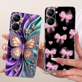 Ốp Lưng Cho Realme V30 V30T 5G RMX3619 RMX3618 Nơ Bướm Phổ Biến Mềm Trong Suốt Silicon Fundas Cho RealmeV30 V 30 Ốp Lưng