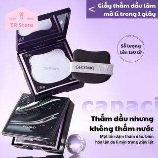 Set Giấy Thấm Dầu GECOMO Có Gương (Kèm Bông Dặm) Phiên Bản Mèo Đen - Thấm Hút Dầu Thừa Siêu Tốc, Vệ Sinh, Không Bẩn Tay