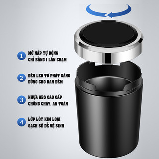 Gạt tàn thuốc ô tô LED, chất liệu inox, vỏ ABS chống cháy, nắp đóng mở tự động，gạt tàn thuốc，Có Đèn