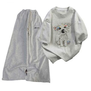 Sét đồ nữ quần dài da cá xám đậm chữ kí + và áo phông rộng mùa hè vừa đẹp vừa -thuba94