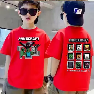 Bé Dành Cho, Tròn Cổ, 100% Cotton, Hoạt Hình, Ngắn Tay, MINFCRAFT, Trẻ Em, Áo Thun