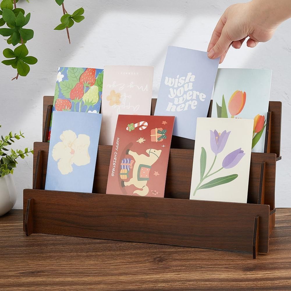 Giá đỡ trưng bày bưu thiếp DAYBREAK, Giá đỡ trưng bày thiệp chúc mừng tiết kiệm không gian 2 / 3 / 4 tầng, Giá đỡ sắp xếp văn phòng phẩm bằng gỗ đa chức năng