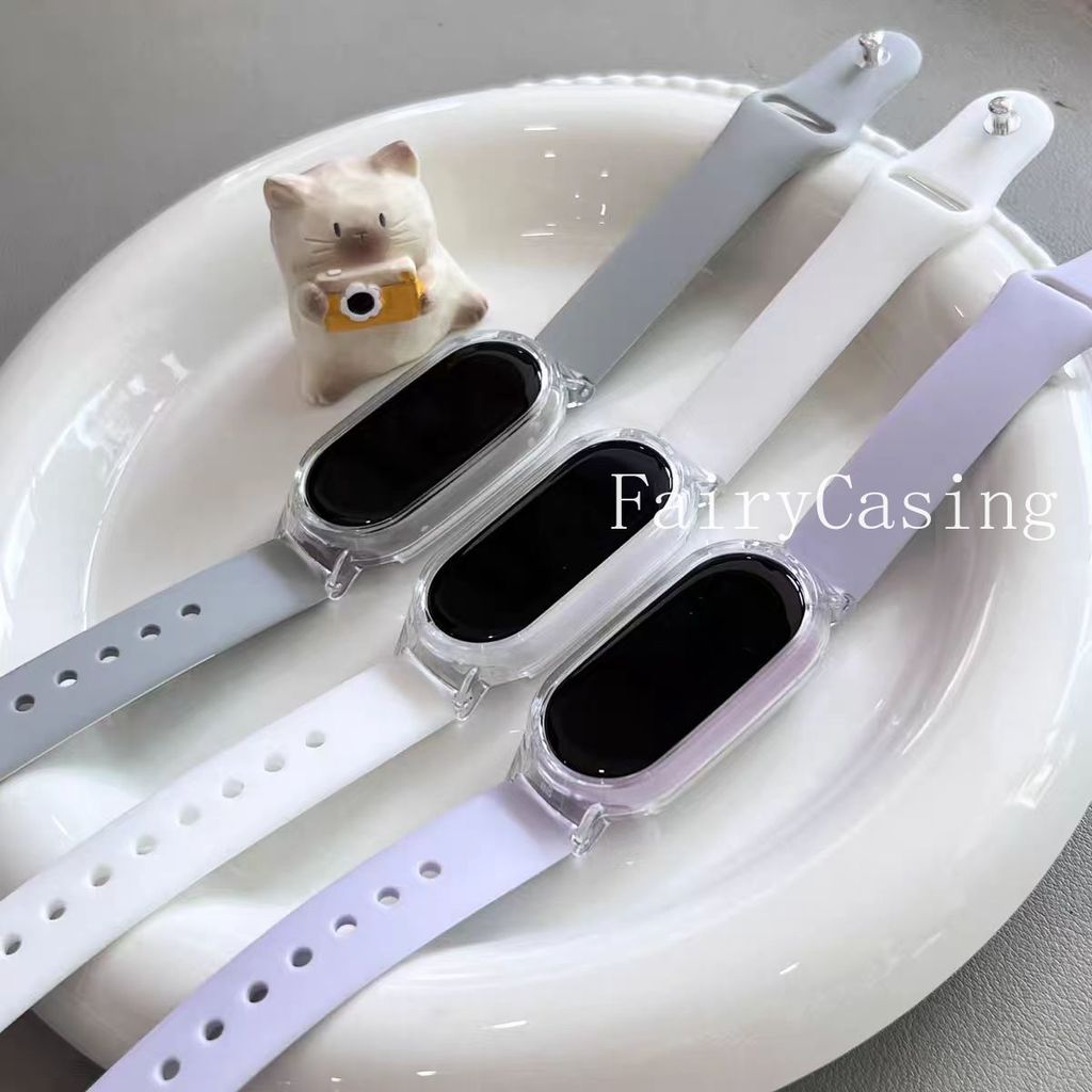 Ốp Lưng Trong Suốt + Dây Đeo Cho Xiaomi Mi Band 10 9 8 7 6 5 4 3 NFC Phụ Kiện Silicon Correa Vòng Tay Bao Phụ Kiện