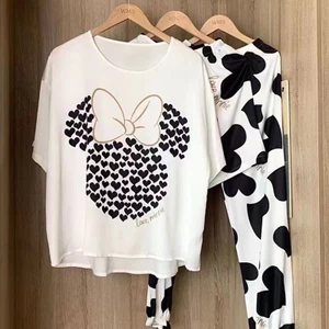 Shop Bộ Đồ Ngủ Nữ Mùa Hè 2025 Quần Ngắn Tay Mickey Dễ Thương Bộ Ba Mảnh Bé Gái Xuân Thu Học Sinh Homewear