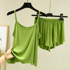 Modal Nhỏ Sling Bộ Đồ Ngủ Nữ Mùa Hè Mỏng Quần Short Sinh Viên Thường Ngày Nhà Quần Áo Ice Silk Vest Bộ Hai Mảnh
