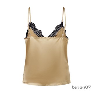 Nữ Satin Camisole Không Tay Spaghetti Dây Ren Chắp Vá Áo Bể Mùa Hè