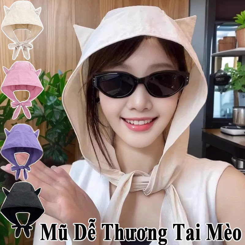 Mũ Dễ Thương Tai Mèo, Quỷ Nhỏ Mũ Ngư Dân, Hood Mỏng Bảo Vệ Tai, Chống Nắng, Nhanh Khô