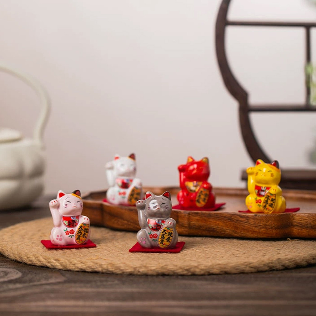 Hình Mèo May Mắn 4.5cm Gốm Sứ Phong Cách Nhật Bản Maneki Neko Trang Trí Bàn Làm Việc Cho Văn Phòng Tại Nhà