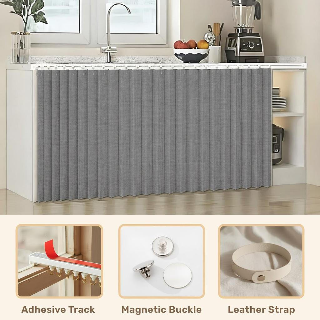 Rèm gấp tủ chống nước tùy chỉnh với bộ đường ray - Không khoan cho nhà bếp dưới bồn rửa để giấu ống & bảo quản - Màu trơn