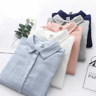 Áo sơ mi nữ thời trang mới tay dài sợi cotton, màu trơn, thoải mái cho công sở và hàng ngày