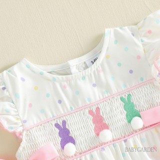 Bé Gái Phục Sinh Romper Màu Hồng Gingham Ruffle Flutter Tay Smocked Bunny Bow một mảnh