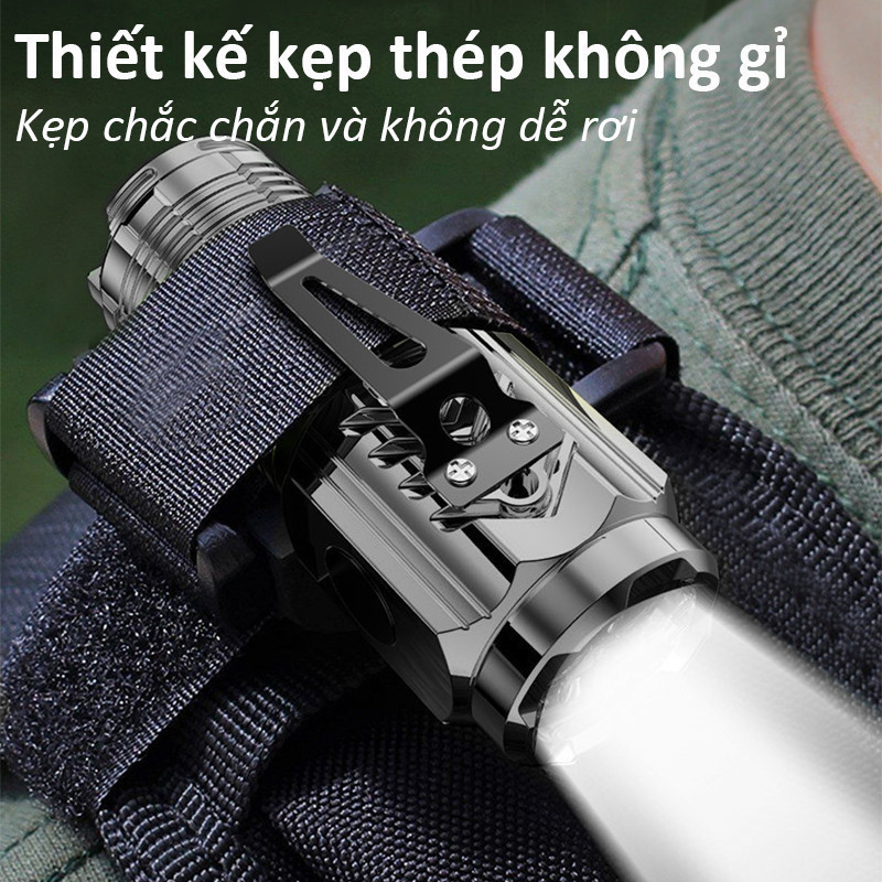 Đèn pin mini 3 mắt 5 chế độ, nam châm kẹp inox, chống nước IPX4, sạc USB, nhỏ gọn,Siêu Sáng