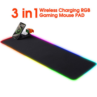 Bàn di chuột RGB chơi game | Tích hợp sạc không dây 15W 3 trong 1, kích thước siêu lớn, cao su chống trượt DQTN