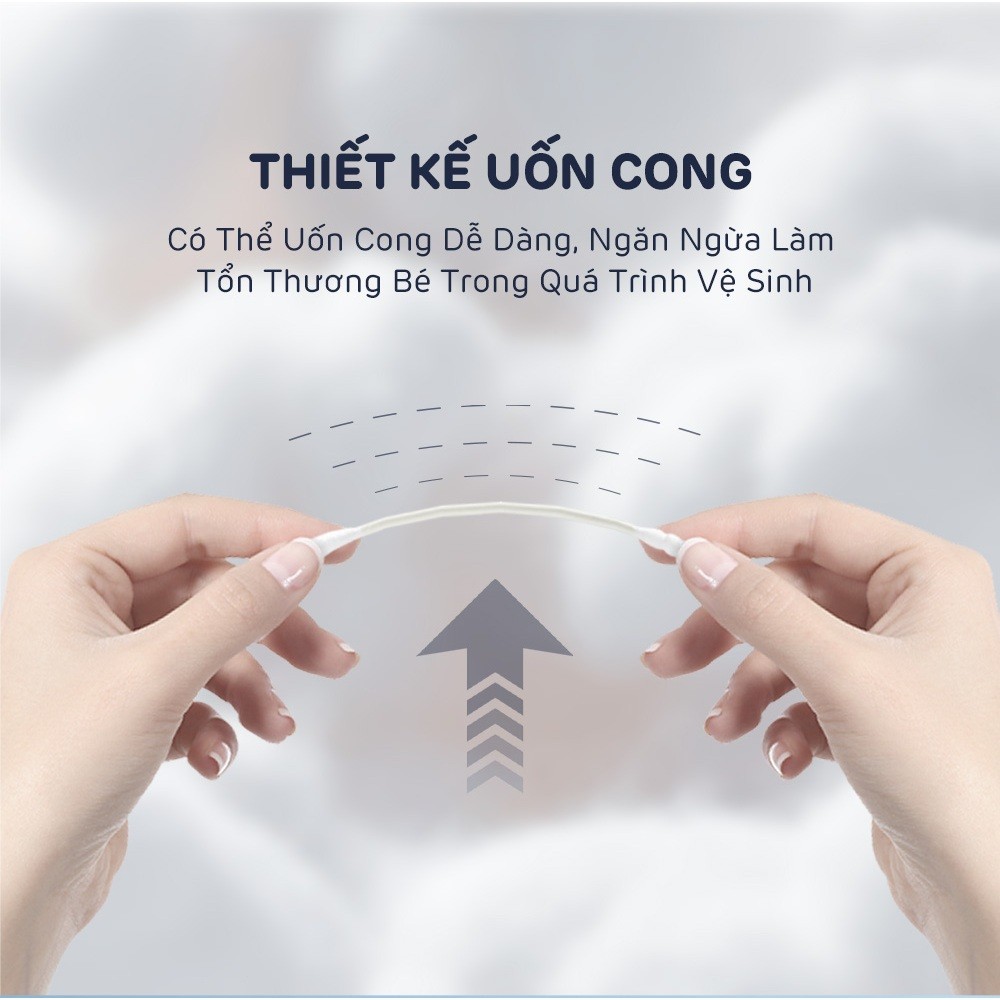 Tăm Bông Aiwibi Cao Cấp Cho Bé, Mềm Mịn, Thân Giấy Linh Hoạt, 100% Bông Thiên Nhiên - 200 Cái/Hộp