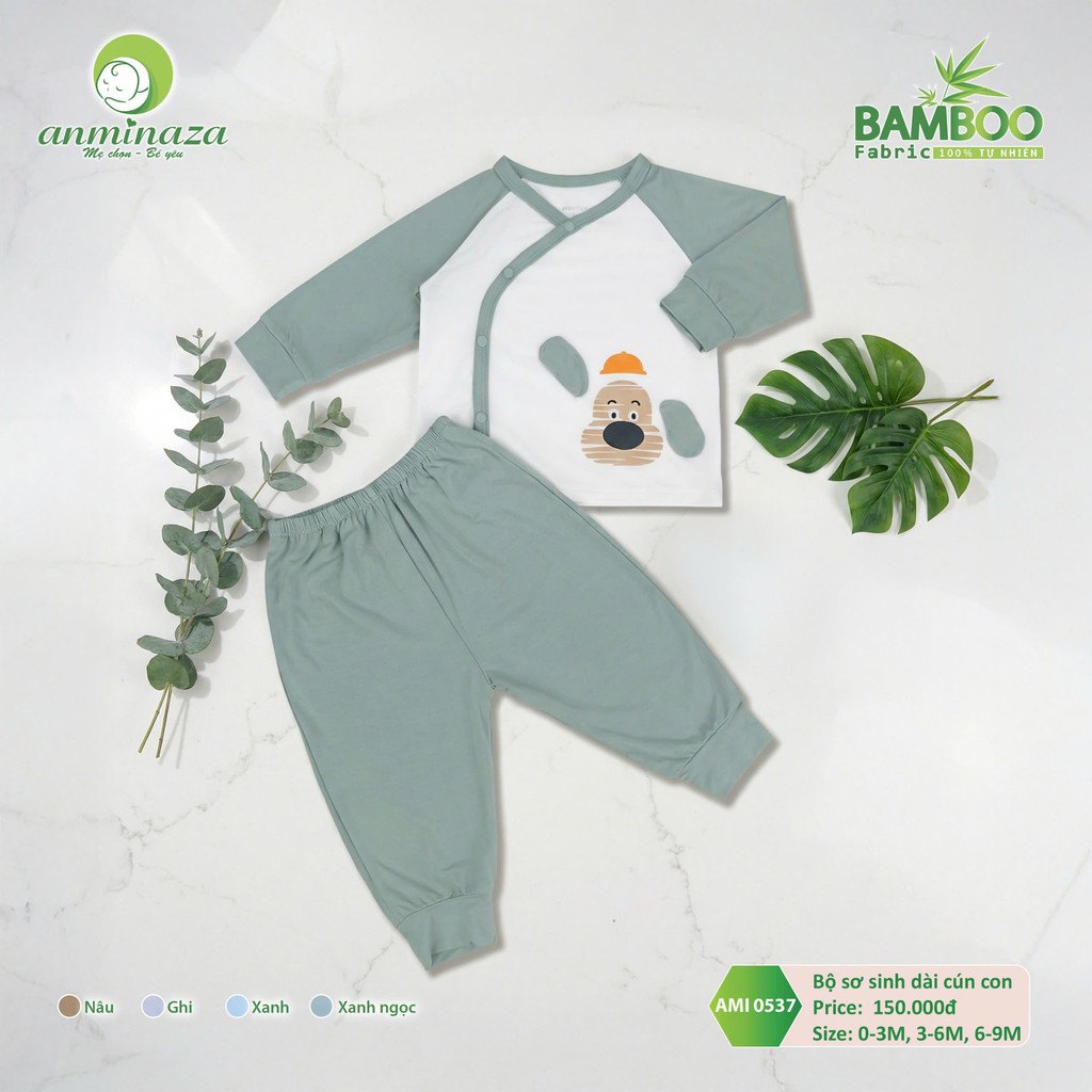 Bộ Sơ Sinh Dài Cún Con Anminaza Chất Vải Sợi Tre Petit An Toàn Thấm Hút Mồ Hôi - Hàng Chính Hãng AMI0537