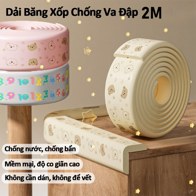 Dải xốp bọc cạnh bàn chống va đập - Bảo vệ an toàn cho bé, dễ dán, dùng cho góc nhọn tủ giường