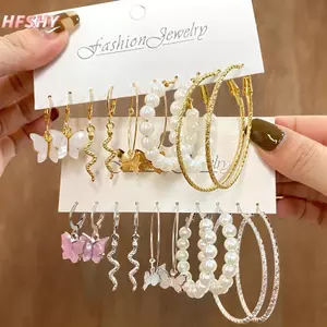 HFSHY 5 Cặp Bông Tai Tròn Màu Bạc với Ngọc Trai Phù Hợp Cho Bé Gái và Người Lớn