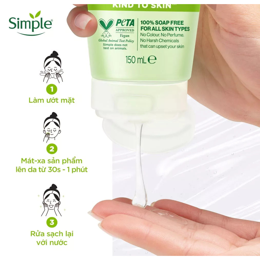 Sữa Rửa Mặt Simple Kind To Skin – Dịu Nhẹ, Không Cồn, Không Hương Liệu, Phù Hợp Da Nhạy Cảm