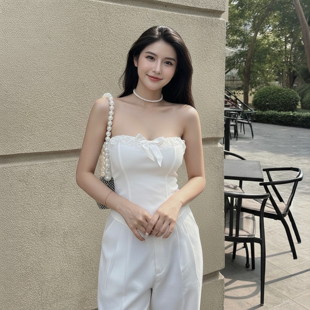 Áo Ống Nữ Cúp Ngực Phối Viền Ren  Đính Nơ Xinh Xắn A5928