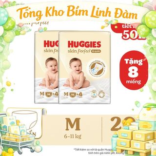 Combo 2 Tã quần Huggies Skin Perfect Mega Jumbo M98+4/ L88+4/XL72+4/XXL64+4 với 2 vùng thấm giảm kích ứng da