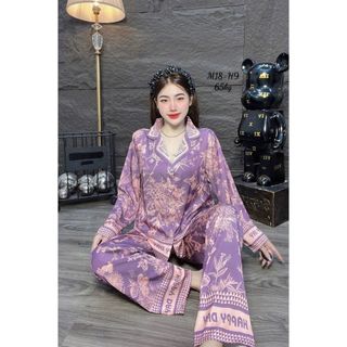 Đồ Bộ Nữ Pijama Bộ Lụa latin Tay dài thường mặc sang chảnh freesize (40-80KG) MẪU VIỀN CAM NHẠT MỚIYYNN 11 VV