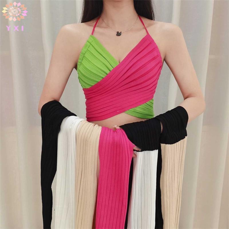 Camisole chữ thập dây treo màu neon đan mới cho mùa hè, ngọt ngào gợi cảm