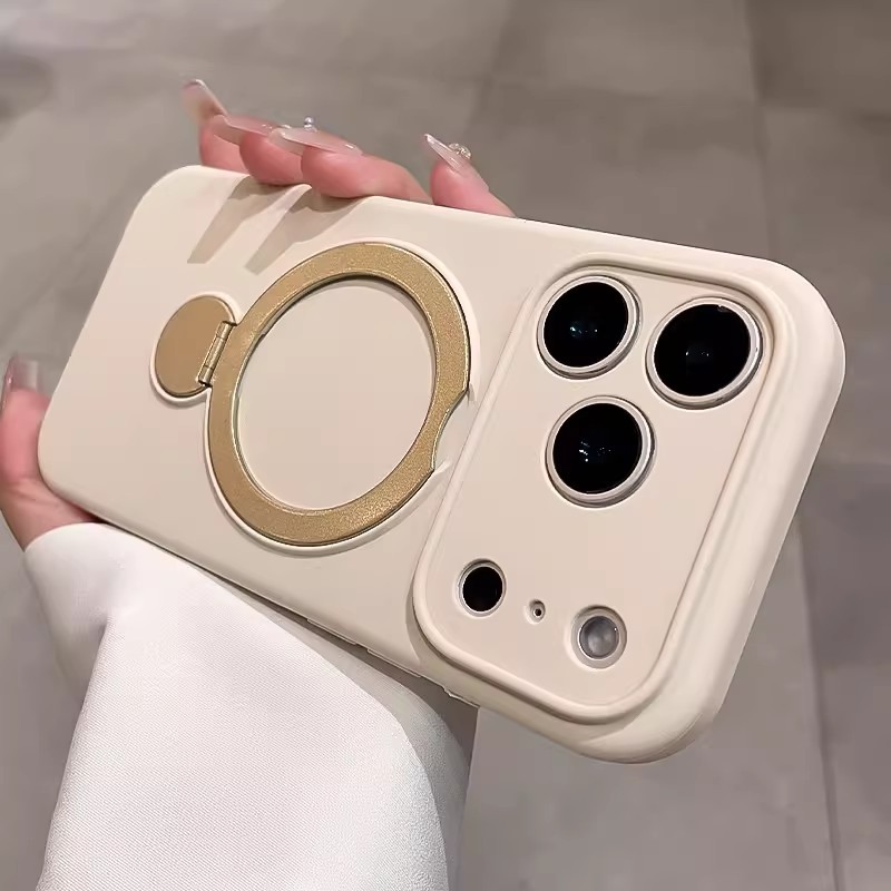 Ốp lưng silicone giá đỡ kim loại xoay 360° cho iPhone 17/16/15/14/13 Pro Max | Chống sốc chống bẩn chống rơi