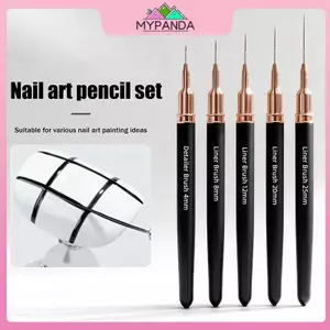 MYPANDA 5 Chiếc Móng Tay Nghệ Thuật Lót Bàn Chải Kích Thước Tranh Bút Thiết Kế Móng Tay 4 / 8 / 12 / 20 / 25mm Dụng Cụ Vẽ Cho Đường Dài Chi Tiết Mỏng Bút Làm Móng Tay.