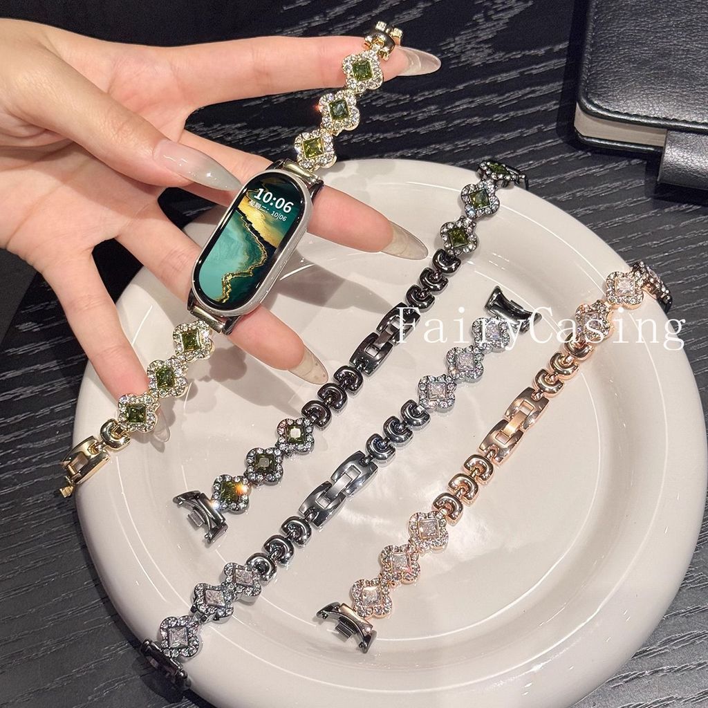Kim Cương Dây Kim Loại Cho Xiaomi Mi Band 10 9 8 7 6 5 4 3 Trang Sức Vòng Tay Dây Đeo Cho Mi Band 8 9 Pro Thay Thế Dây Đeo Tay