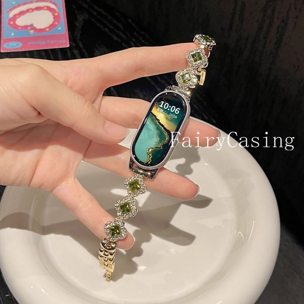 Kim Cương Dây Kim Loại Cho Xiaomi Mi Band 10 9 8 7 6 5 4 3 Trang Sức Vòng Tay Dây Đeo Cho Mi Band 8 9 Pro Thay Thế Dây Đeo Tay