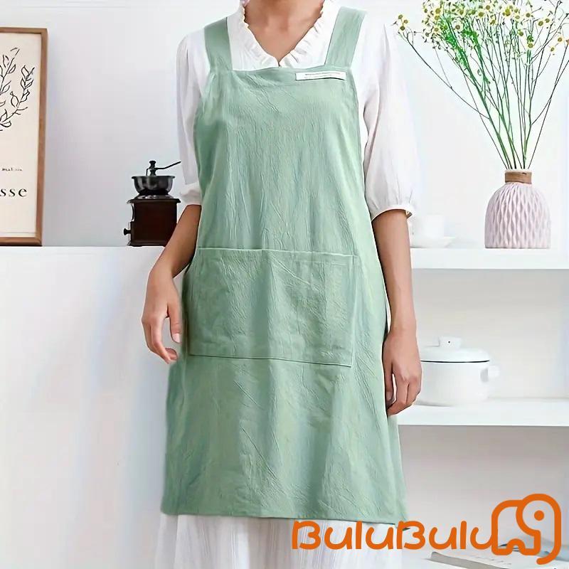 Tạp dề nghệ thuật dành cho nữ Tạp dề vẽ tranh vải lanh thoáng khí tối giản có túi