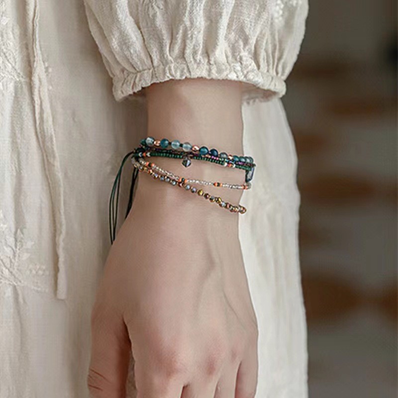 Vòng tay nữ bohemian với hạt dệt thủ công, thiết kế điều chỉnh được