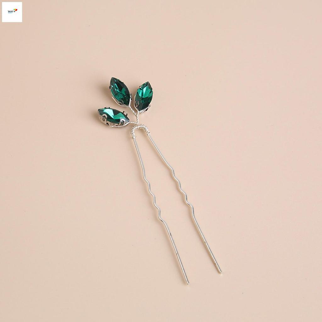 Kẹp tóc handmade hình chữ u màu xanh kim cương giả dành cho cô dâu và phù dâu