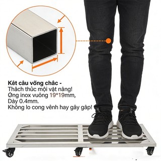 Đế lót chậu cây inox 201 có bánh xe Tải trọng 200kg Dễ dàng vận chuyển vật nặng
