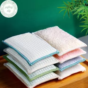 PUSKY 1 / 3 Chiếc Sợi Tre Xốp Rửa Chén Rag Cọ Rửa Miếng Lót Có Thể Tái Sử Dụng Không Dầu Hai Mặt Bàn Chải Gia Đình Dụng Cụ Vệ Sinh Nhà Bếp VN
