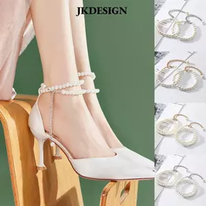 Dây giày nữ JKDESIGN, Dây giày cao gót chống trượt có thể điều chỉnh, Dây đeo giày cao gót trang trí dây chuyền giày cao gót màu trắng