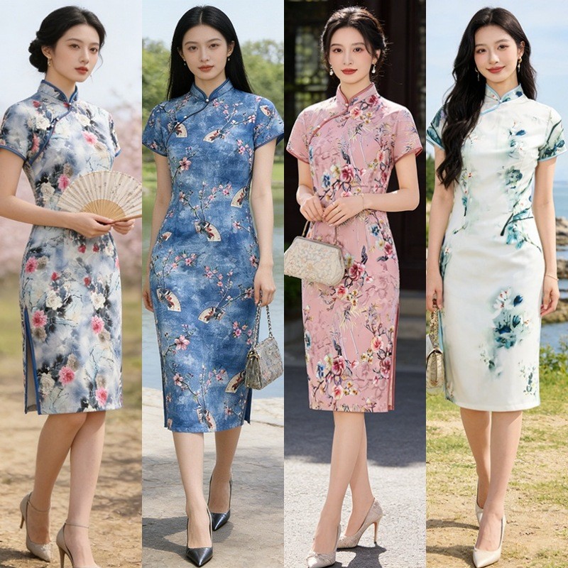 Váy dài nữ sườn xám phong cách Trung Quốc Retro Plus Size Sườn xám dài vừa phải