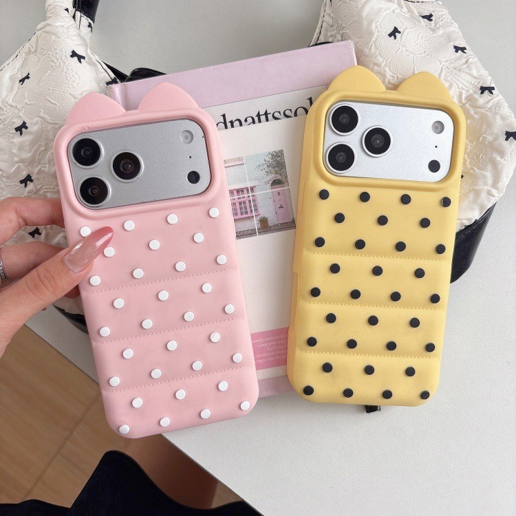 Thích hợp cho Apple 17promax Polka Dot Cat Ears Silicone 14PROMAX 13 Cặp Đôi Bao Gồm Điện Thoại