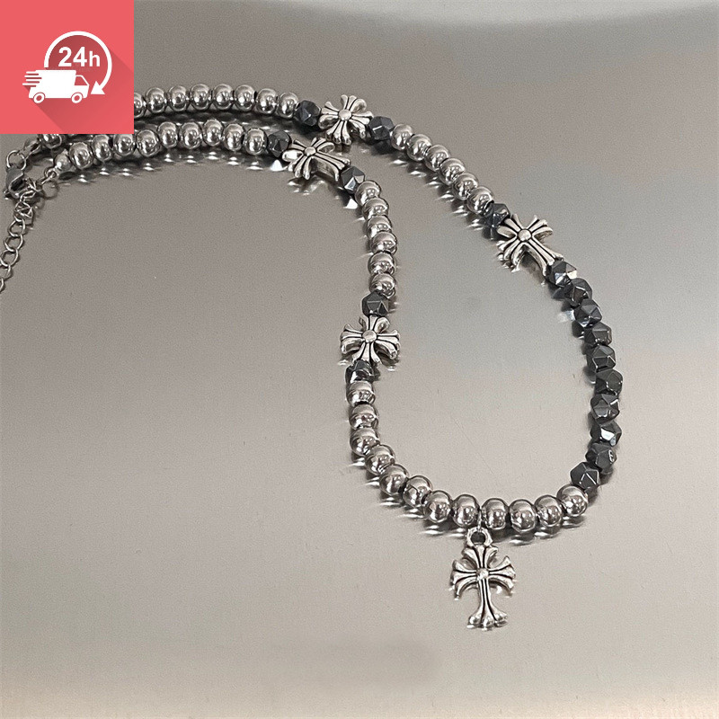 Mặt dây chuyền chữ thập hip-hop phong cách cổ điển, hạt cá tính, vòng cổ unisex đa năng làm từ thép titan
