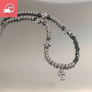 Mặt dây chuyền chữ thập hip-hop phong cách cổ điển, hạt cá tính, vòng cổ unisex đa năng làm từ thép titan