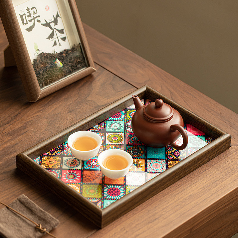 Khay Gỗ Bohemian Đựng Ly Tách Cà Phê Trà Đạo Trang Trí Bàn Làm Việc Phụ Kiện Decor Chụp Ảnh Vintage Cao Cấp Sang Trọng Đẹp