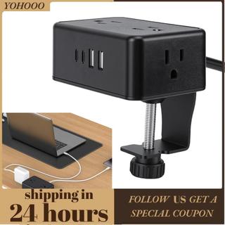 yohooo Oreilet Kẹp để bàn Dải nguồn Trạm sạc gắn trên máy tính để bàn với 4 ổ cắm Cổng USB (2 C) SurgeProtector NightstandEdge Dây nối dài 6,56ft cho văn phòng tại nhà (phích cắm US)