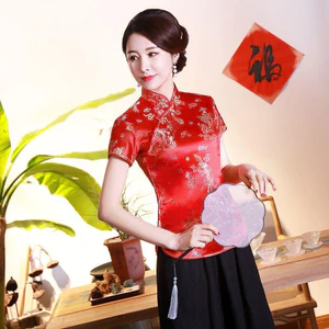Áo sườn xám phong cách Đường dành cho nữ, có nút, phù hợp mùa hè