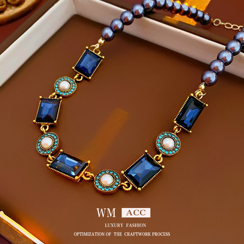 Bộ kim cương đen cổ điển Vòng cổ nữ vuông Zircon