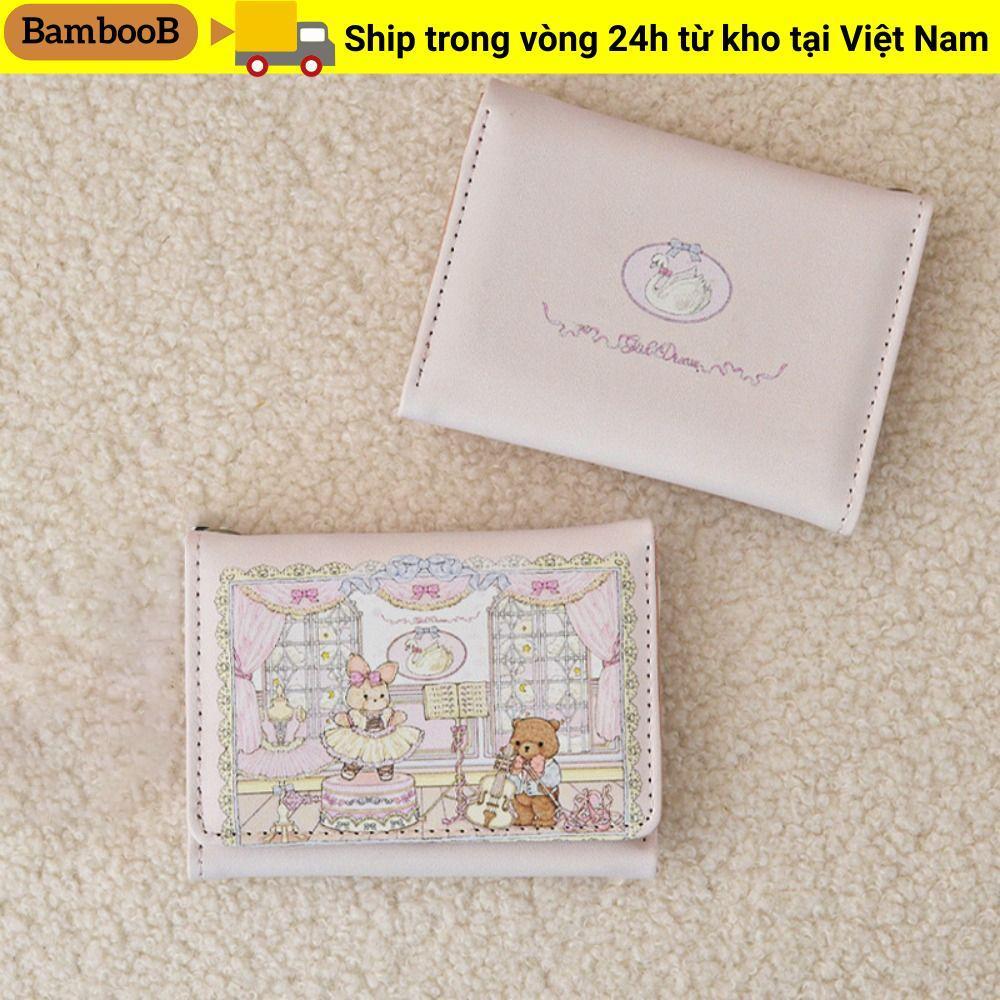 Túi đựng tiền BAMBOOB, Ví ngắn cầm tay hình gấu và thỏ, Hộp đựng thẻ PU nhiều khe dễ thương dành cho nữ