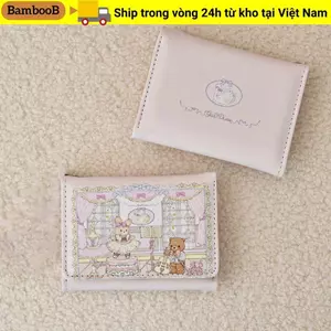 Túi đựng tiền BAMBOOB, Ví ngắn cầm tay hình gấu và thỏ, Hộp đựng thẻ PU nhiều khe dễ thương dành cho nữ