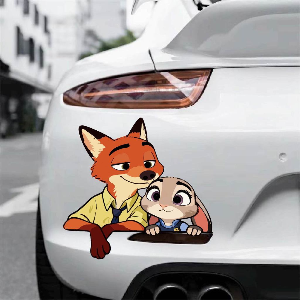 Crazy Zoo Hoạt Hình Dễ Thương Dán Xe Fox Nick Judy Thỏ Sĩ Quan Cảnh Sát Sáng Tạo Trang Trí Chống Thấm Nước Dán