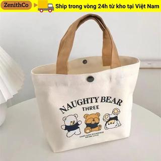 Túi xách Mini ZENIHCO, Túi Tote vải đào dung tích lớn, Túi đựng đồ ăn trưa hoạt hình bằng vải canvas thời trang Du lịch